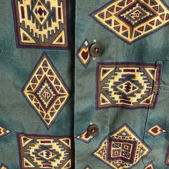 Vintage Western Shirt Mens Extra Large Green Aztec Indian Southwestern Cotton US - Picture 11 of 16